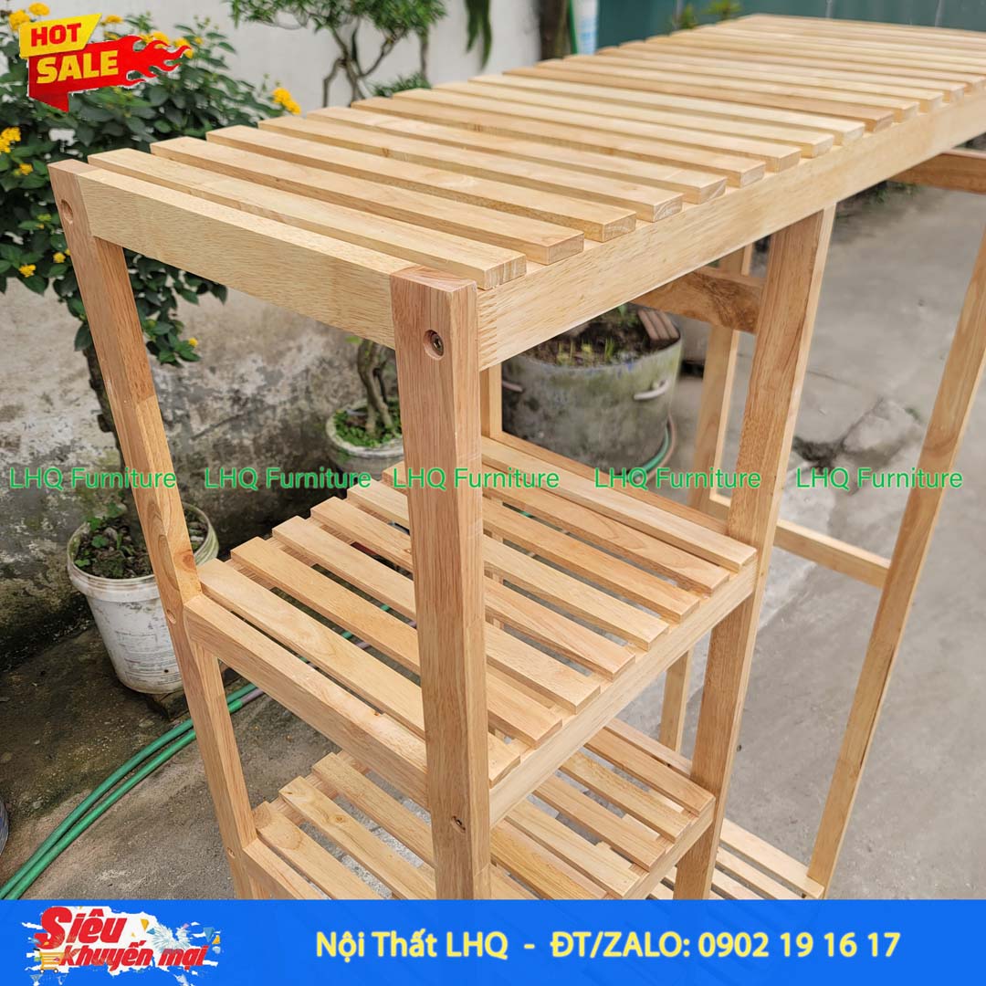 Kệ Treo Quần Áo 2 Buồng Gỗ Cao Su Tự Nhiên | Nội Thất LHQ