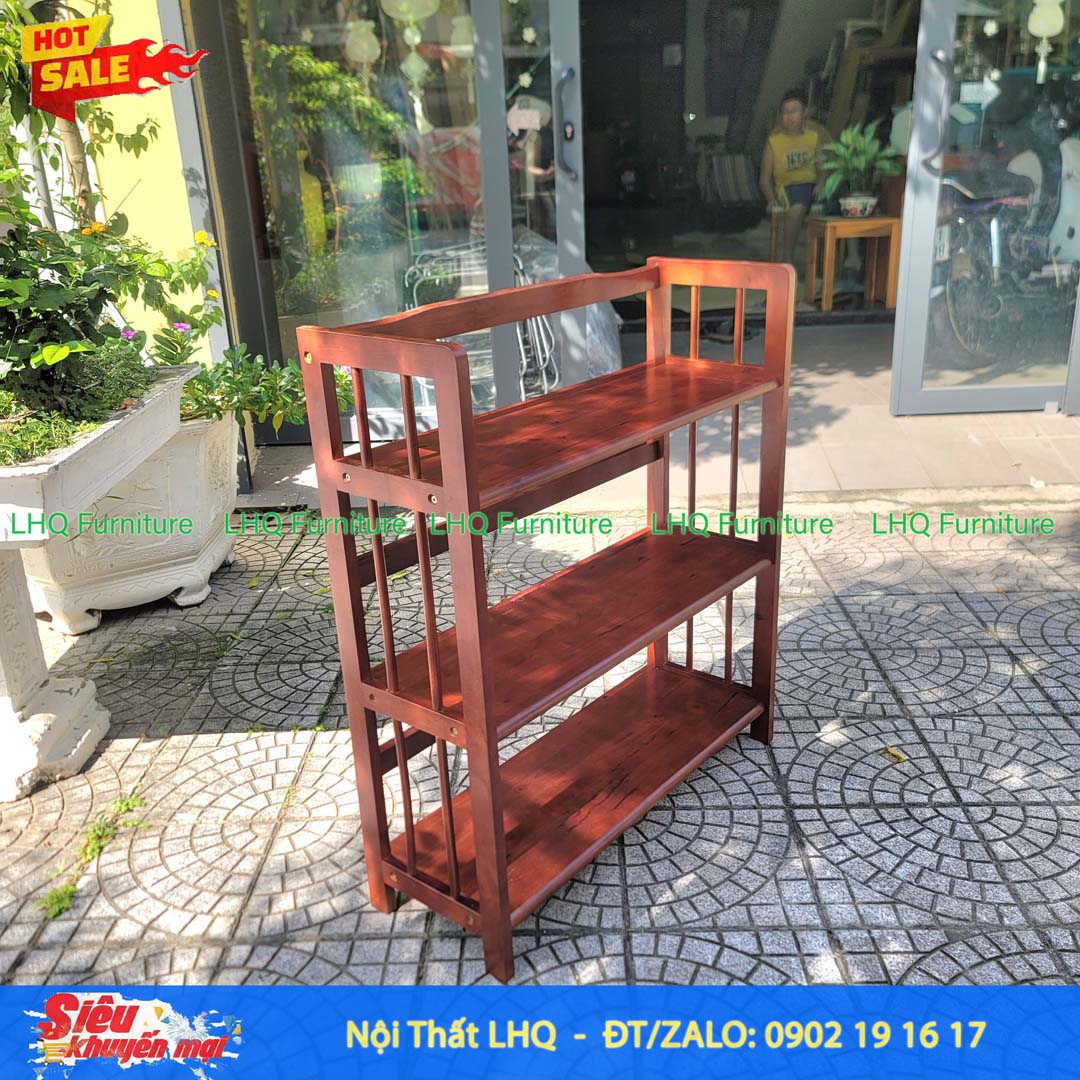 Kệ Sách Gỗ 3 Tầng Rộng 80cm – Kệ Gỗ Cao Su Tự Nhiên Chắc Chắn, Hiện Đại