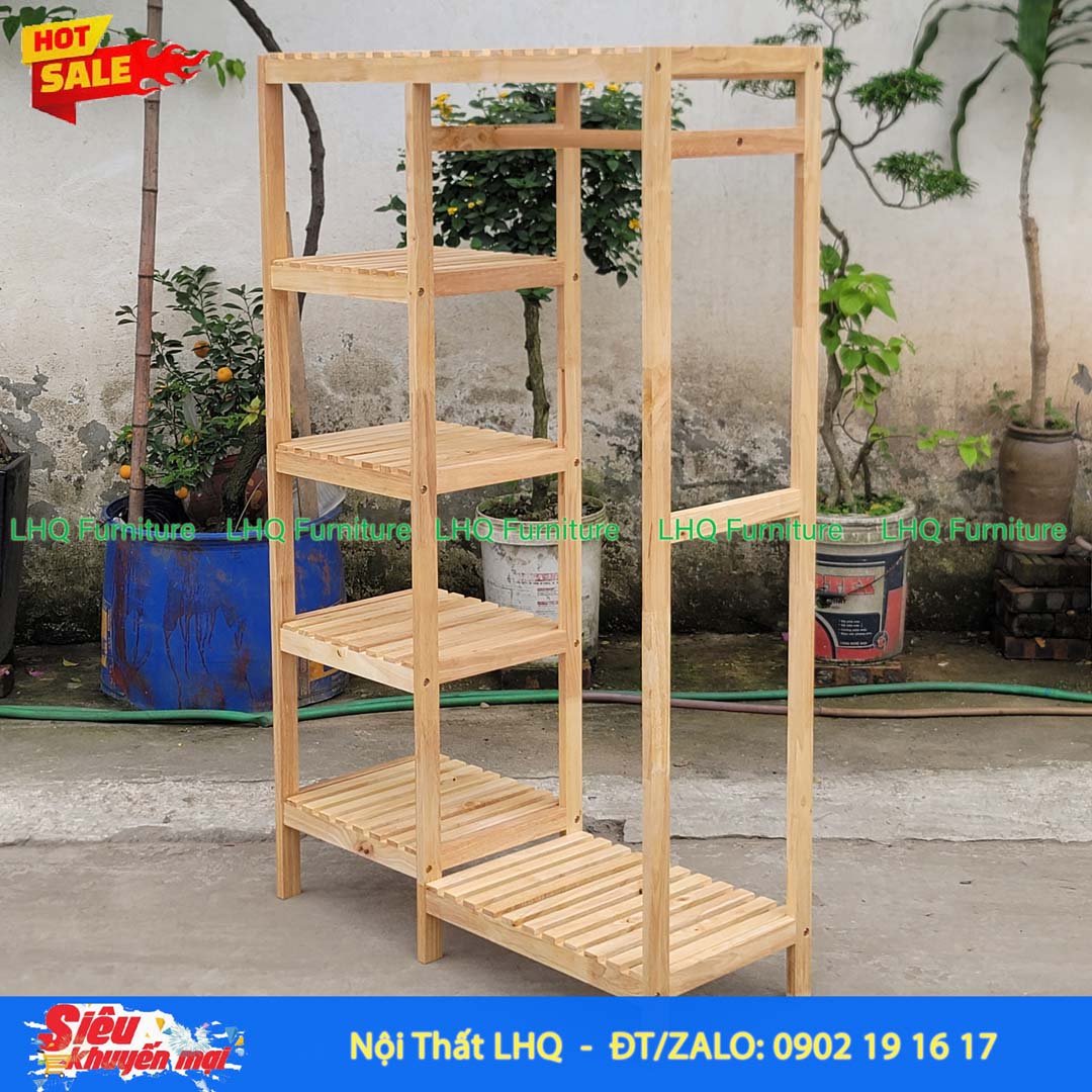 Kệ Treo Quần Áo 2 Buồng Gỗ Cao Su Tự Nhiên | Nội Thất LHQ