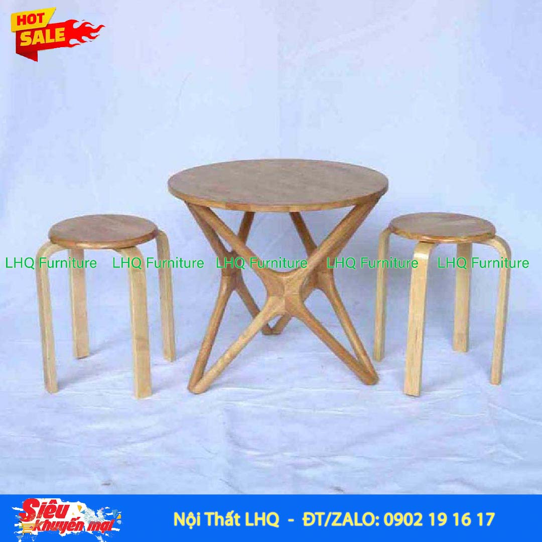 Bàn Cafe Chân Sao Gỗ Cao Su Tự Nhiên D60cm