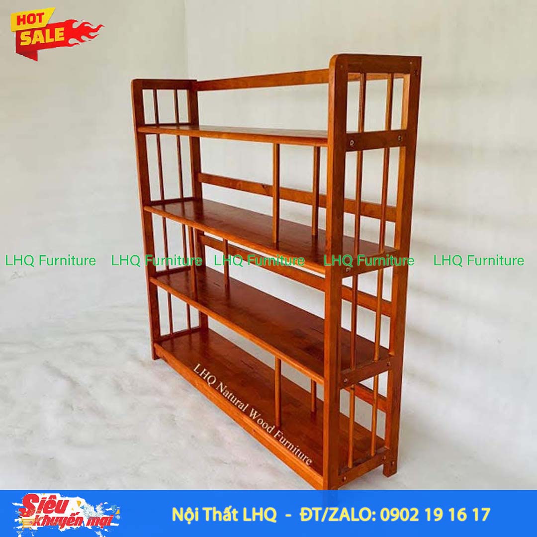 Kệ Sách Gỗ 4 Tầng Rộng 1m2 – Kệ Gỗ Cao Su Tự Nhiên Chắc Chắn, Chịu Lực Tốt