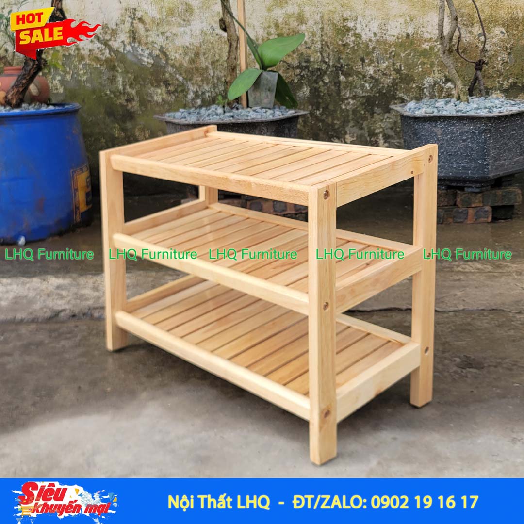 Kệ Để Giày Dép Gỗ 3 Tầng Rộng 62cm Gỗ Cao Su | Nội Thất LHQ