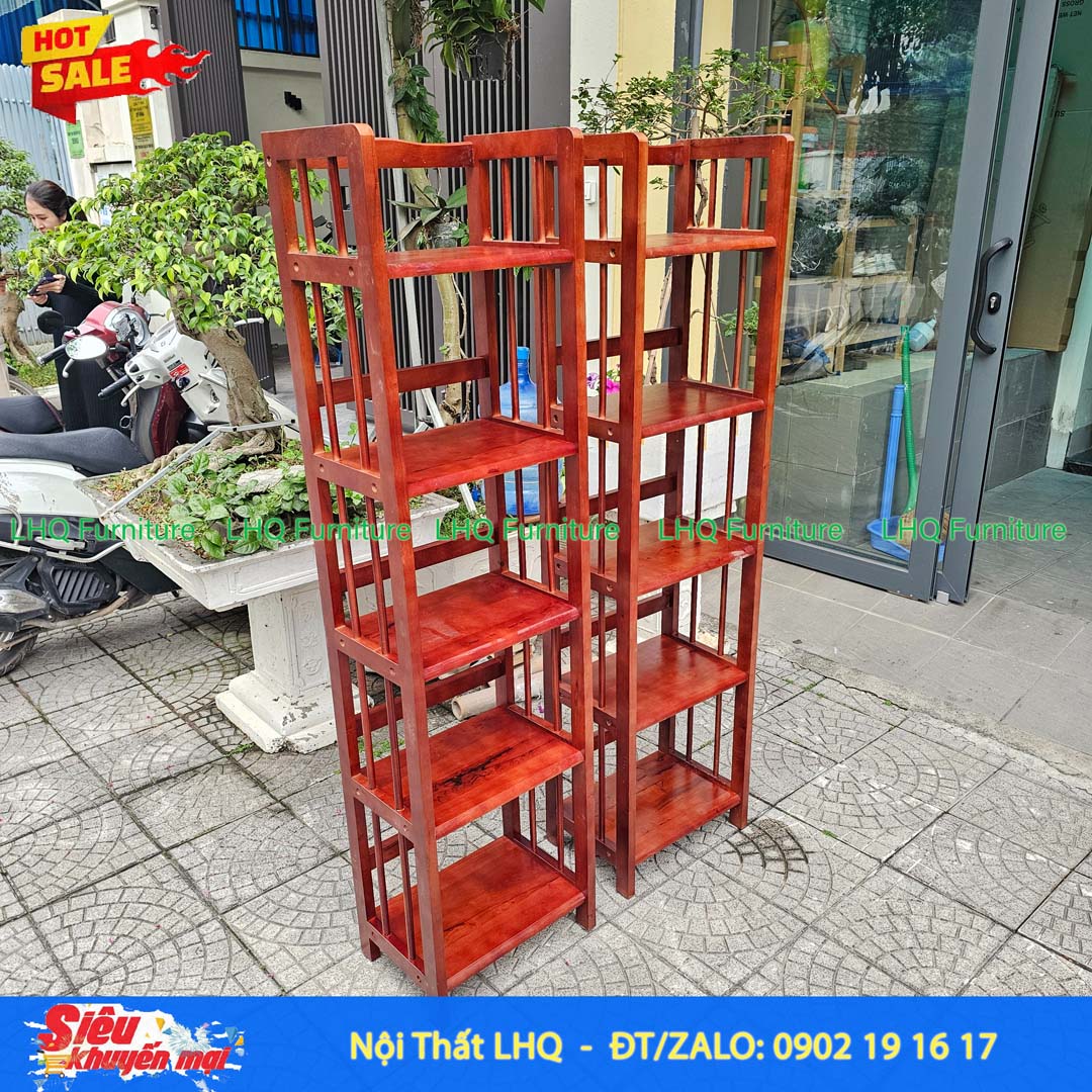 Kệ Sách Gỗ 5 Tầng Rộng 40cm – Gỗ Cao Su Tự Nhiên Bền Đẹp, Thiết Kế Nhỏ Gọn