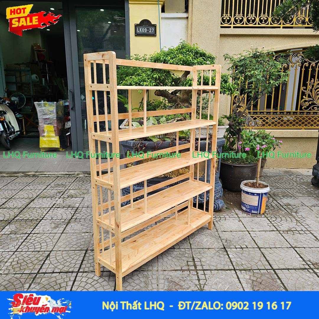 Kệ Sách Gỗ 5 Tầng Rộng 1M – Gỗ Cao Su Tự Nhiên Chắc Chắn, Sức Chứa Lớn