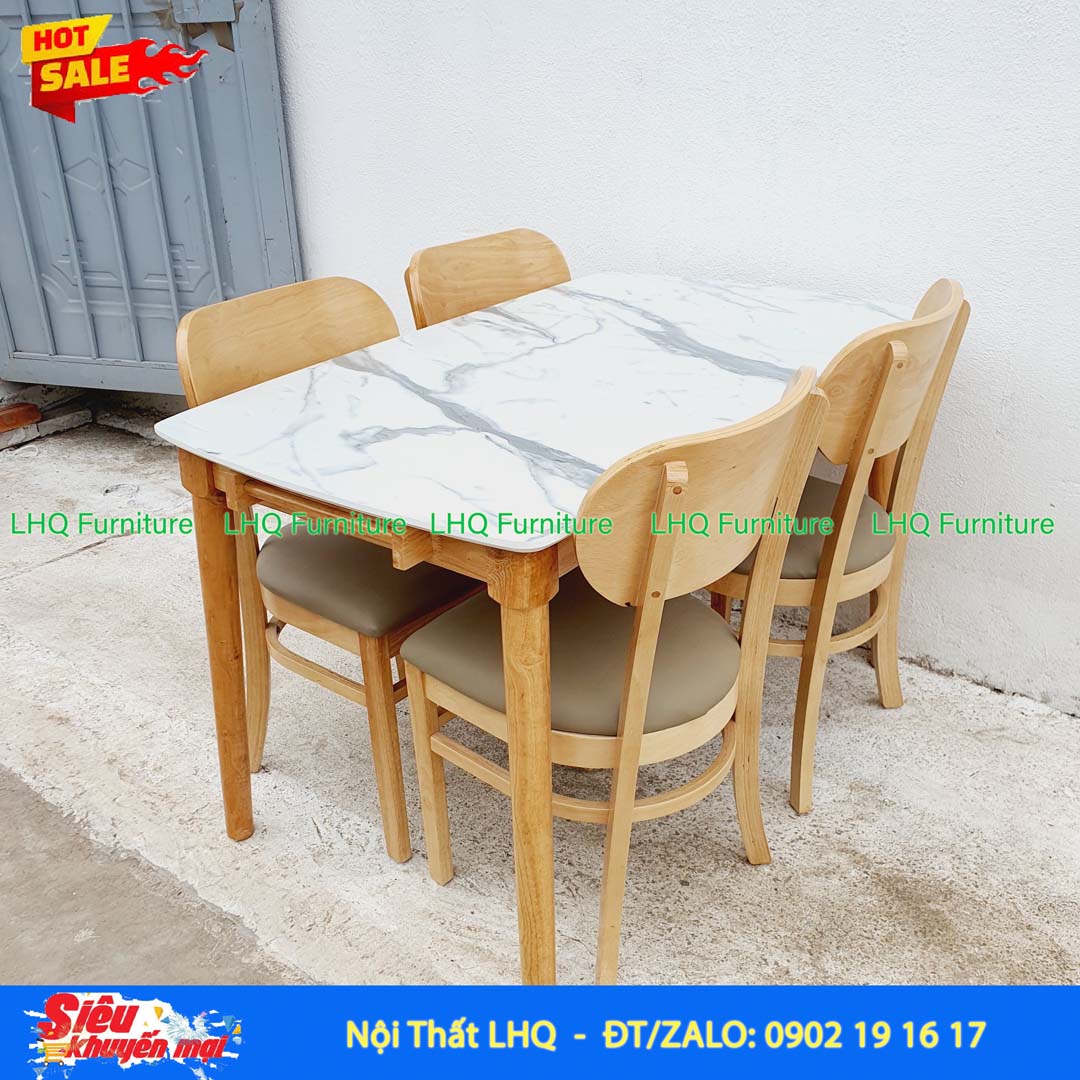Bộ Bàn Ăn Giả Đá 1m2 4 Ghế Cabin Butter Mặt Nệm