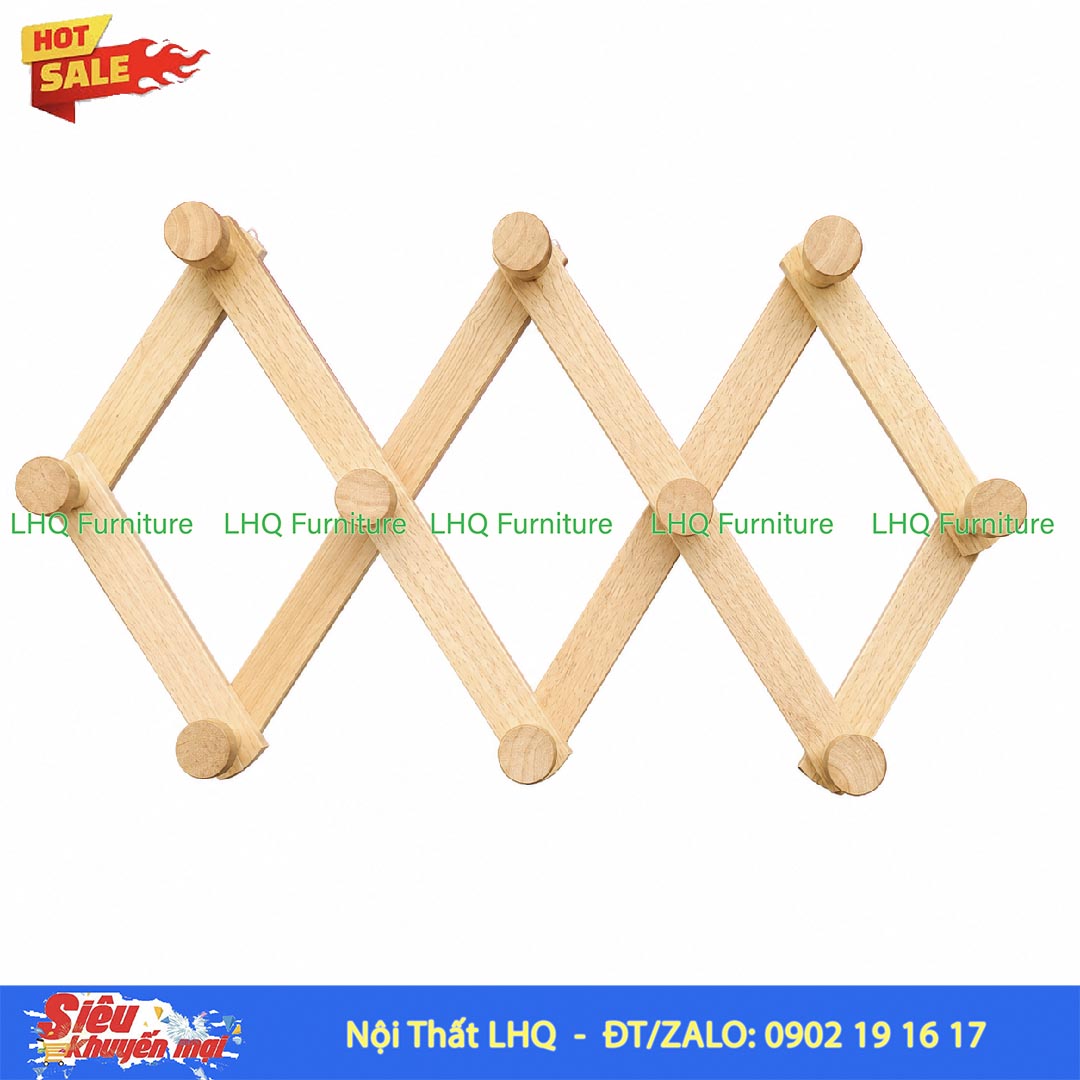 Móc Treo Quần Áo 5 Gỗ Cao Su Treo Tường Xếp Gọn Tiện Lợi