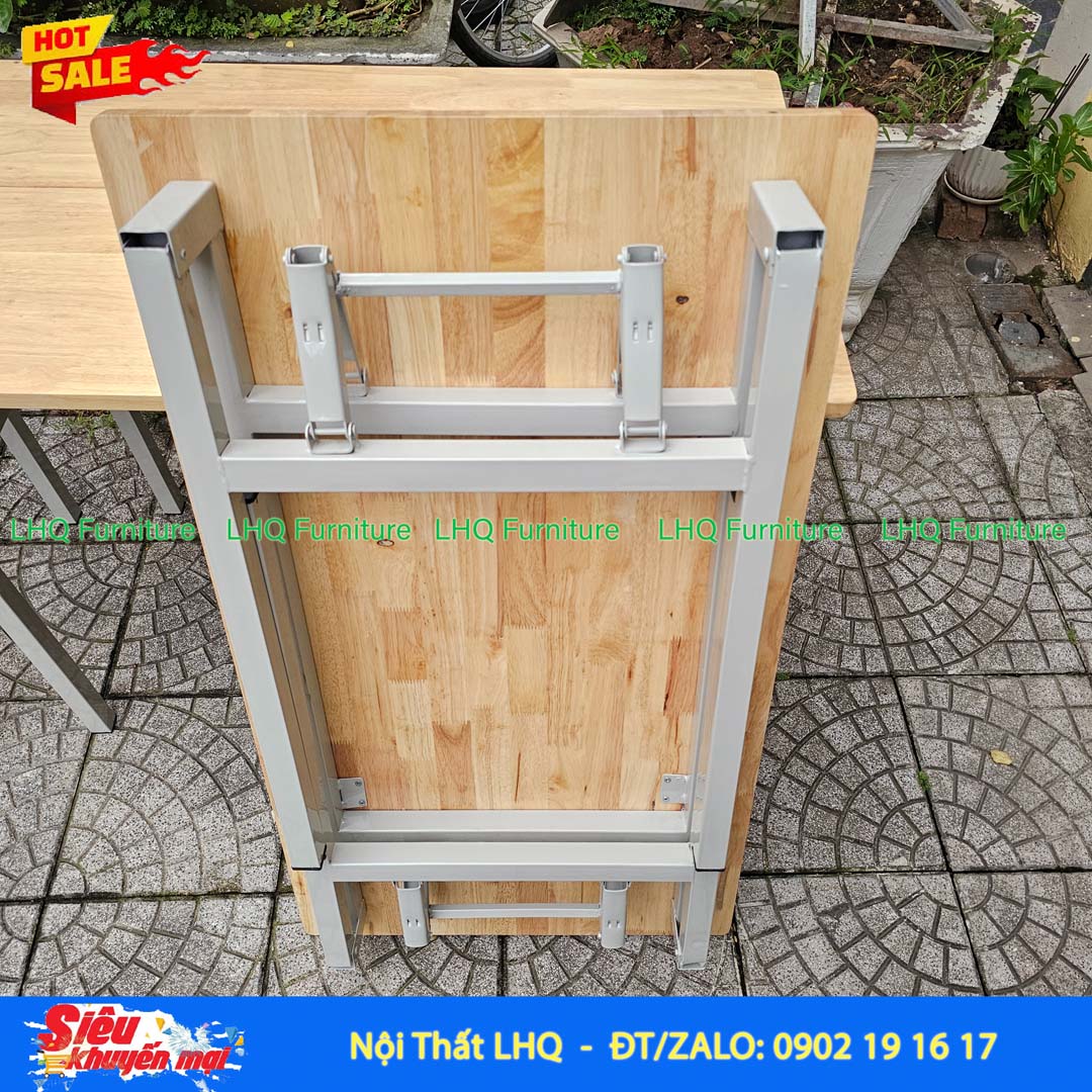 Bàn Làm Việc Chân Sắt Gấp 1m2 | Gỗ Cao Su Gấp Gọn Tiện Lợi