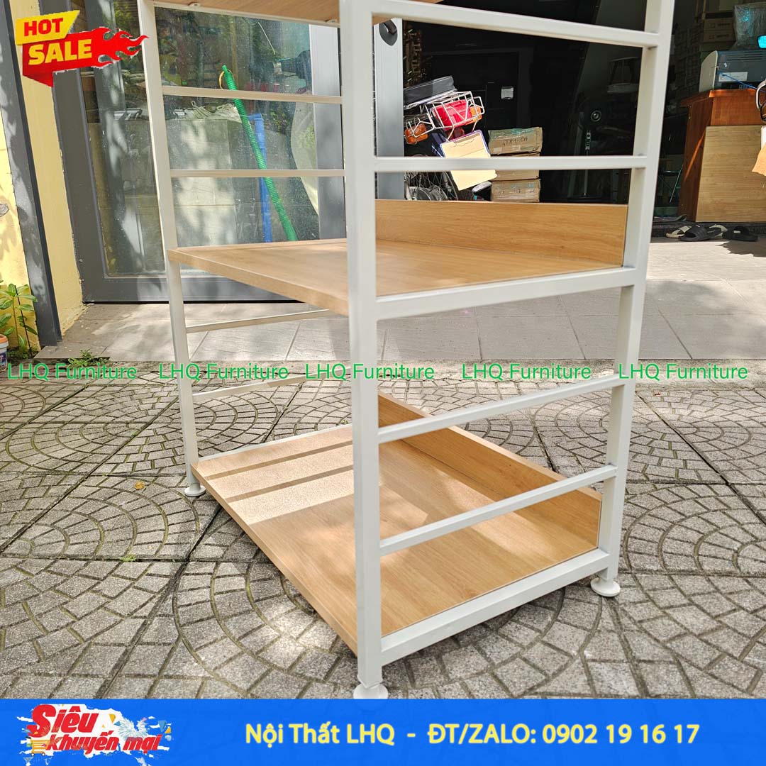 Kệ vi sóng 4 tầng khung sắt mặt gỗ MDF 64x40x130cm