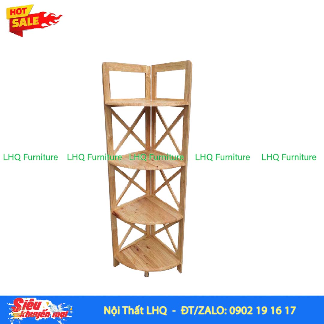 Kệ góc chữ X 4 tầng gỗ cao su tự nhiên 32x45x120cm