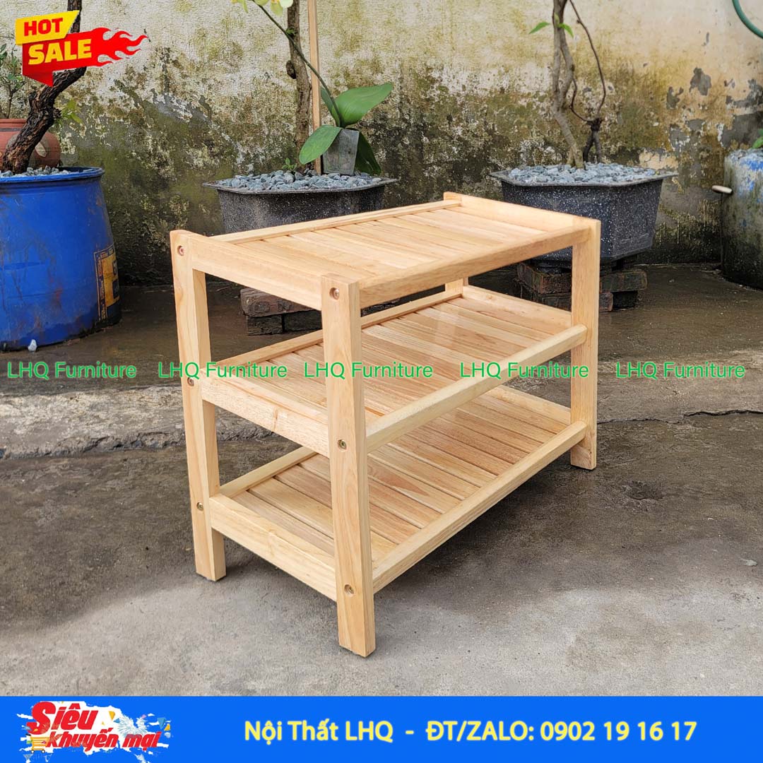 Kệ Để Giày Dép Gỗ 3 Tầng Rộng 62cm Gỗ Cao Su | Nội Thất LHQ