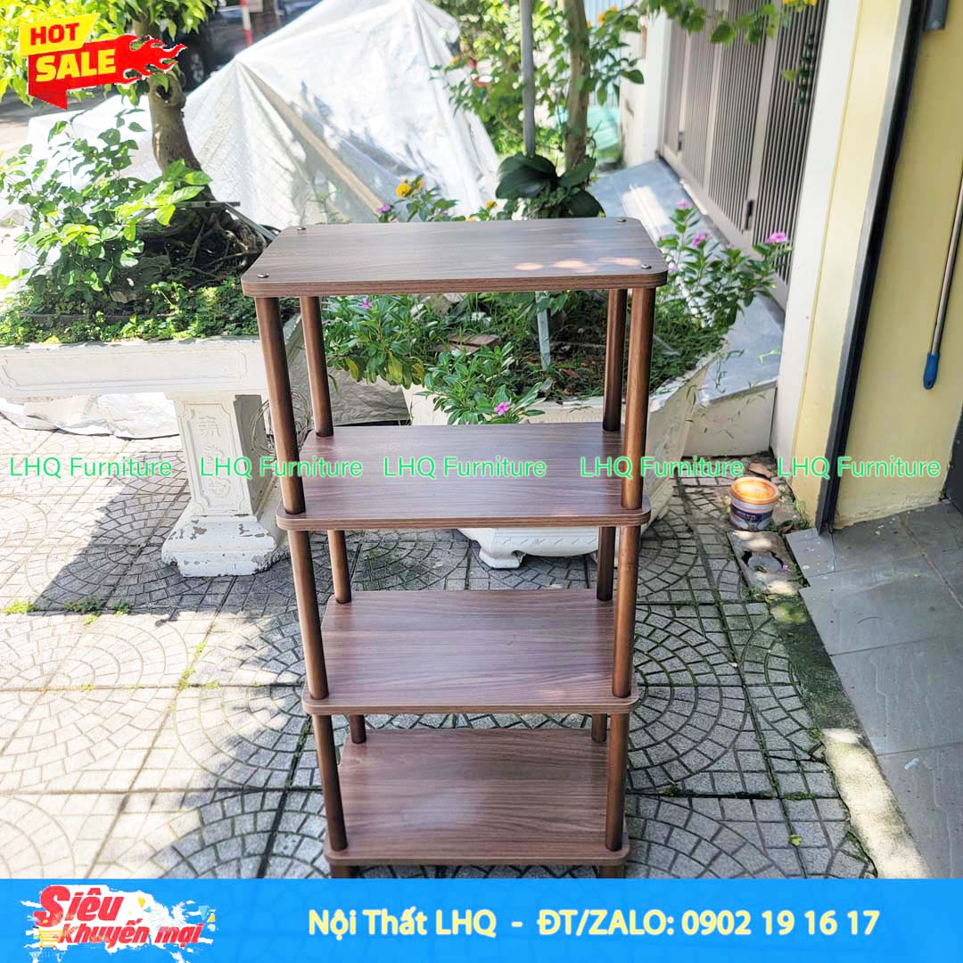 Kệ trang trí 4 tầng rộng 60cm – MDF Melamin, chân gỗ cao su