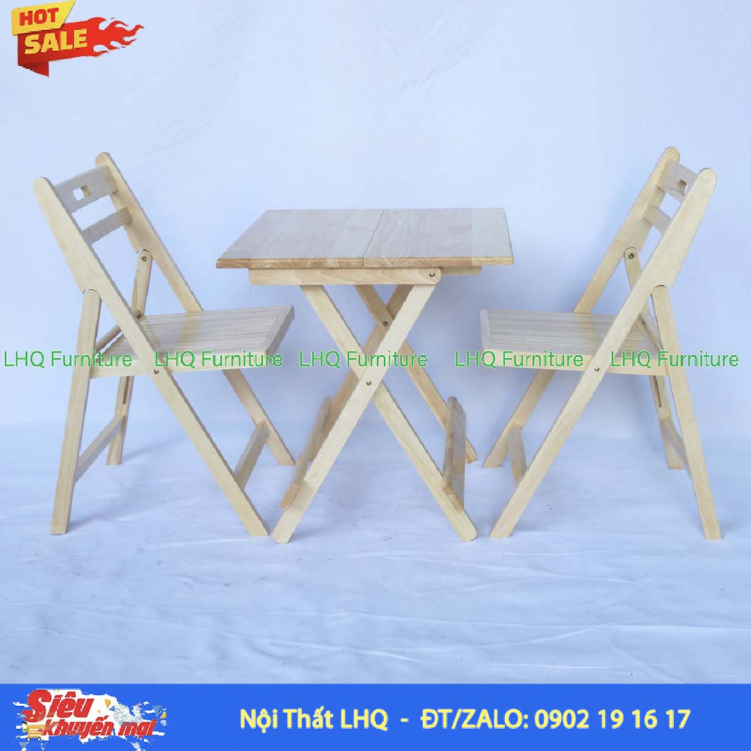 Bàn Cafe 2 Mảnh Gỗ Cao Su Vuông 60 Xếp Gọn