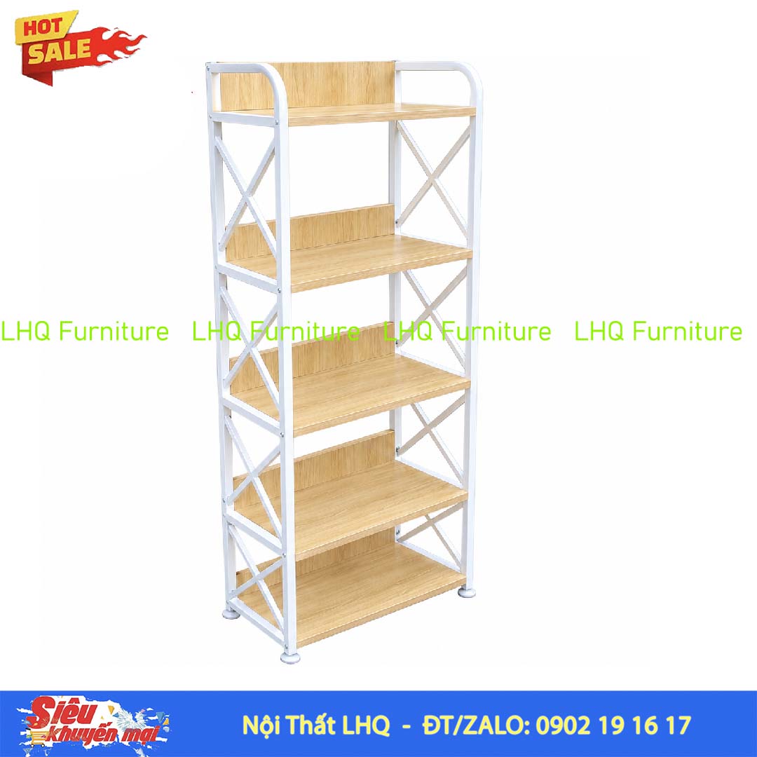Kệ Sách Khung Sắt Gỗ Melamin 5T70 | Nội Thất LHQ