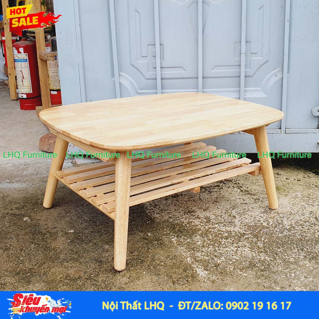 Bàn Trà Nhật 2 Tầng Gỗ Cao Su Gấp Gọn Hiện Đại