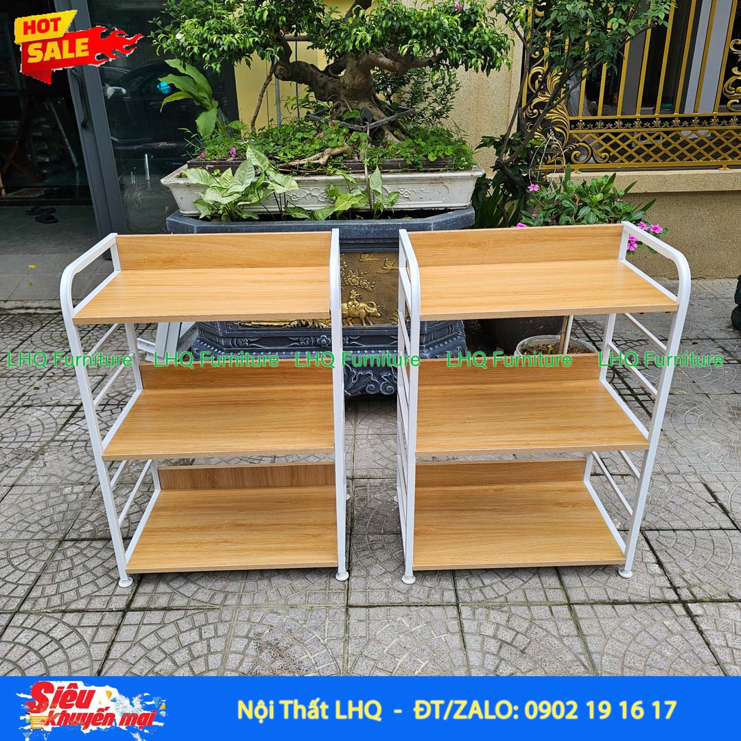 Kệ vi sóng 3 tầng khung sắt mặt gỗ MDF 64x40x92cm bền đẹp