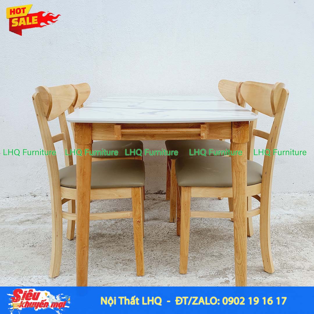 Bộ Bàn Ăn 1m2 Giả Đá 4 Ghế Panda – 3 Màu Tự Nhiên, Walnut, Trắng