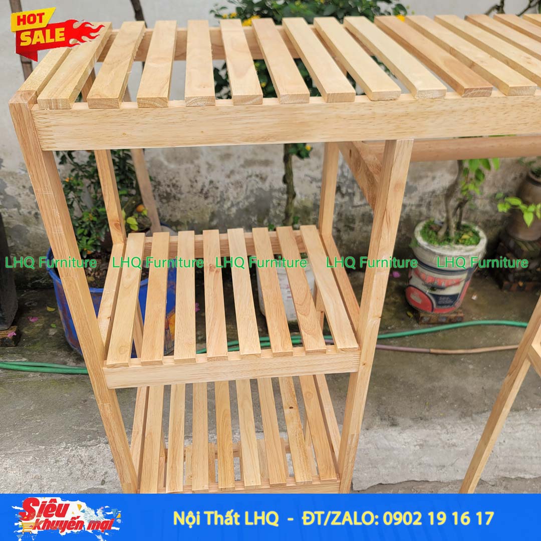 Kệ Treo Quần Áo 2 Buồng Gỗ Cao Su Tự Nhiên | Nội Thất LHQ