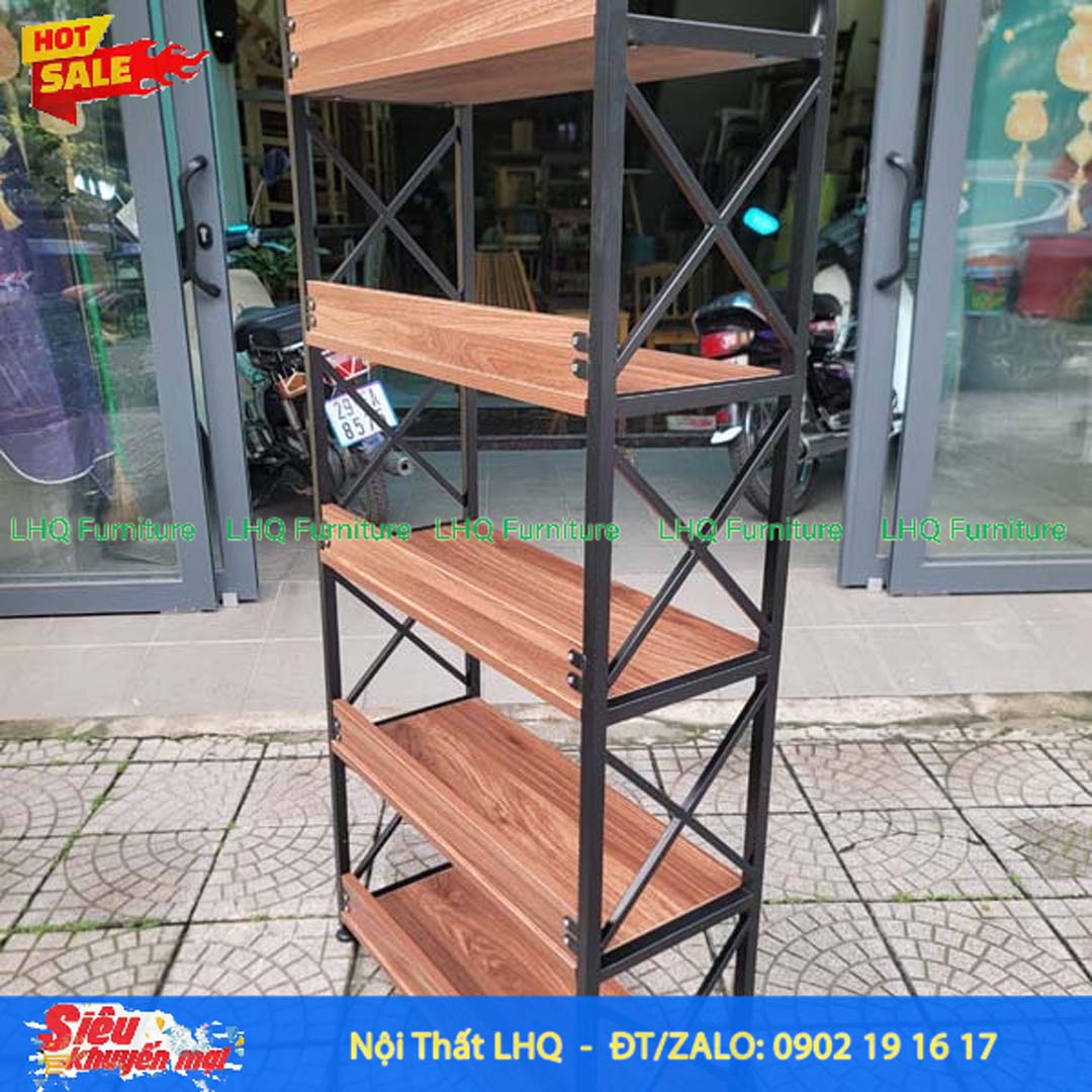 Kệ Sách Khung Sắt Gỗ Melamin 5T60 | Nội Thất LHQ