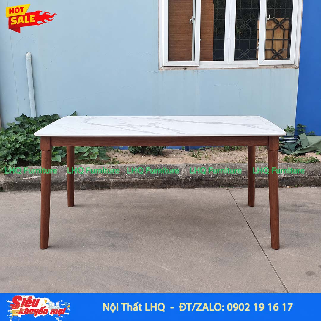 Bàn ăn chân tròn 1m6 giả đá gỗ cao su tự nhiên – Đẹp, rộng rãi