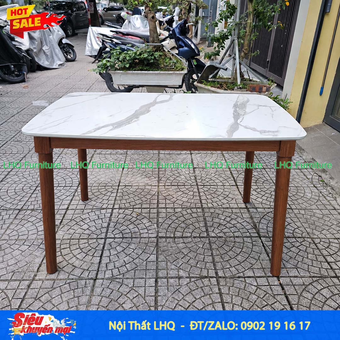 Bàn ăn chân tròn 1m2 giả đá gỗ cao su tự nhiên – Đẹp, chắc chắn