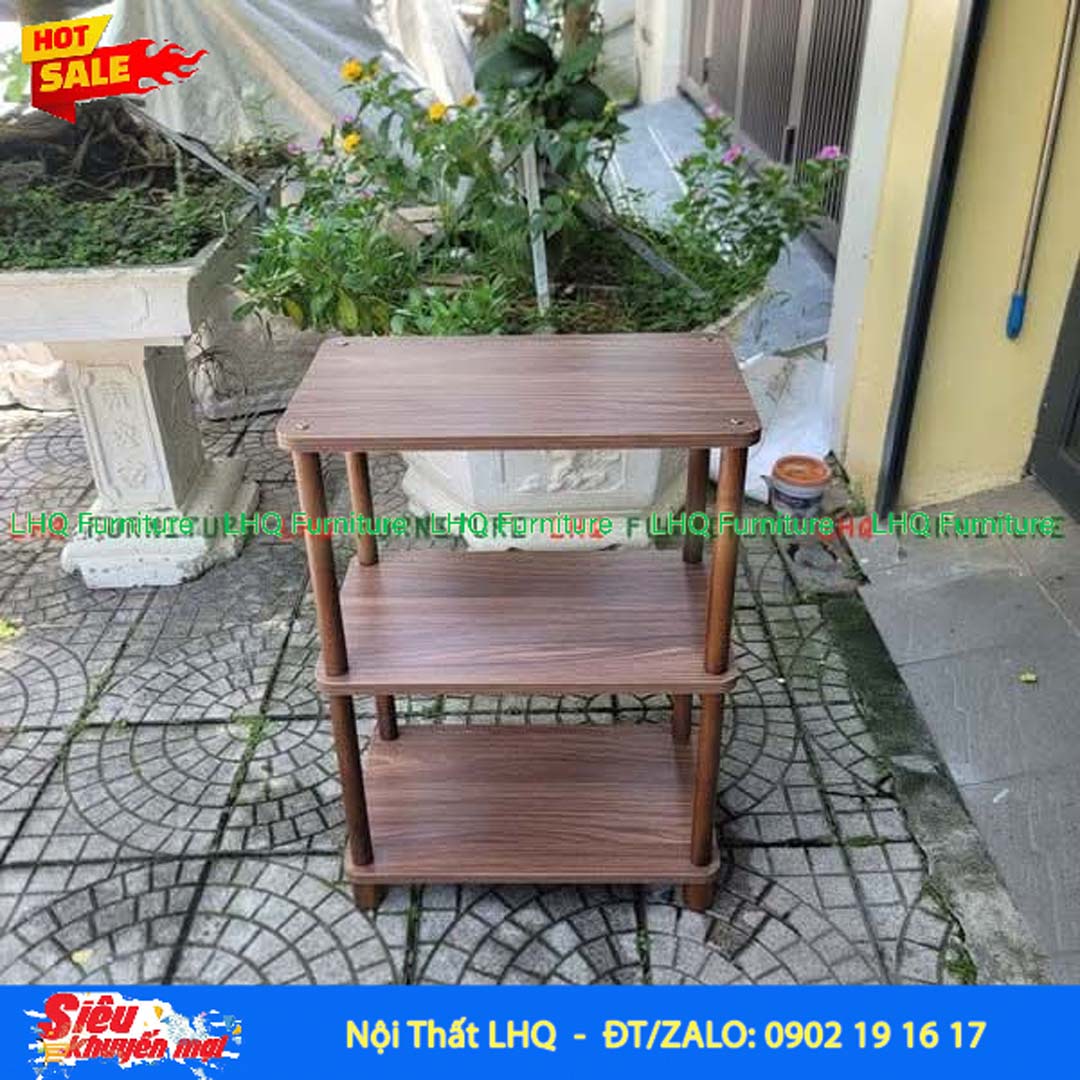 Kệ trang trí 3 tầng rộng 60cm – MDF Melamin, chân gỗ cao su