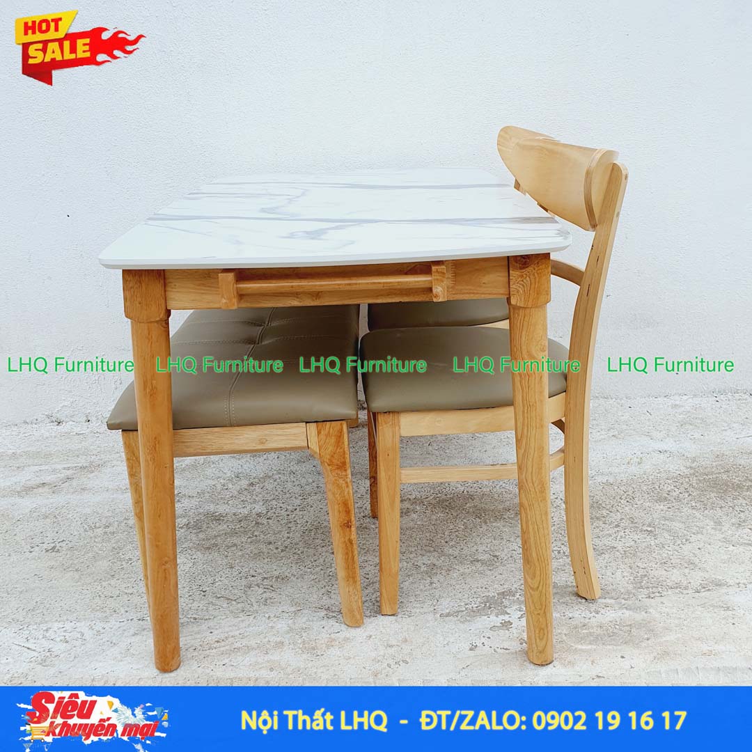 Bộ Bàn 1m2 Giả Đá 2 Ghế Panda + 1 Bench Mặt Nệm
