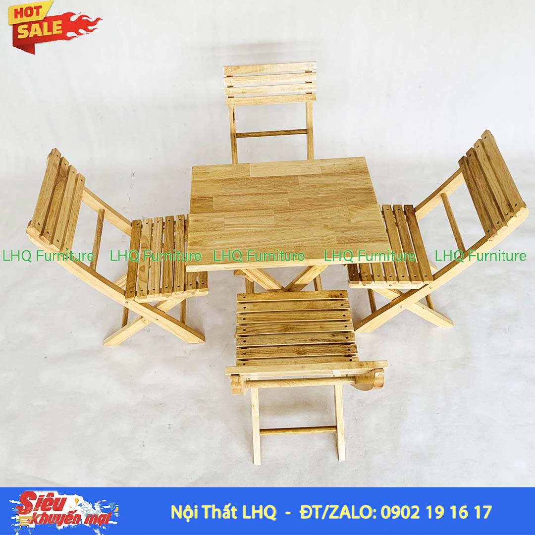 Bàn Cafe Mini Gỗ Cao Su Xếp Gọn 40x60x50cm