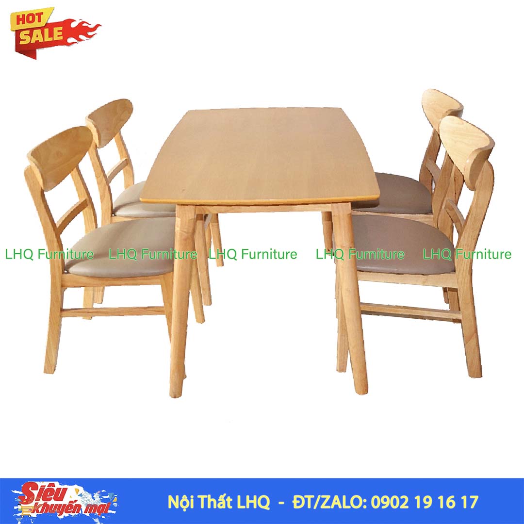 Bộ bàn ghế ăn Mango 4 ghế – Gỗ cao su tự nhiên hiện đại