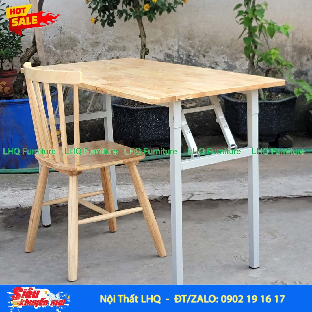 Bàn Làm Việc Chân Sắt Gấp 1m2 | Gỗ Cao Su Gấp Gọn Tiện Lợi