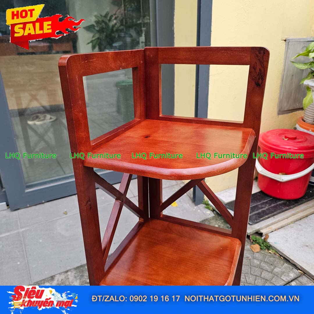 Kệ góc chữ X 4 tầng gỗ cao su tự nhiên 32x45x120cm