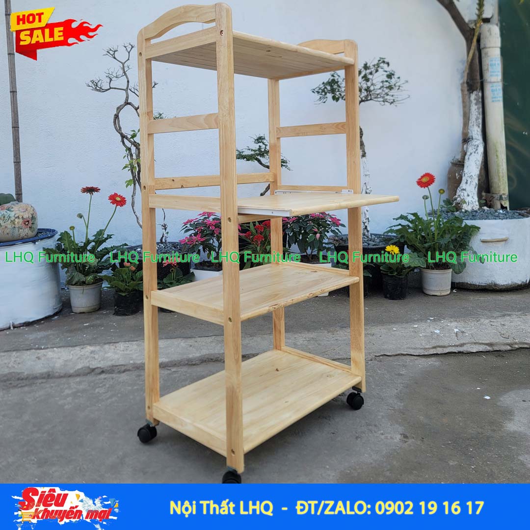 Kệ Để Lò Vi Sóng KVS-4T Gỗ Cao Su Tự Nhiên | Nội Thất LHQ