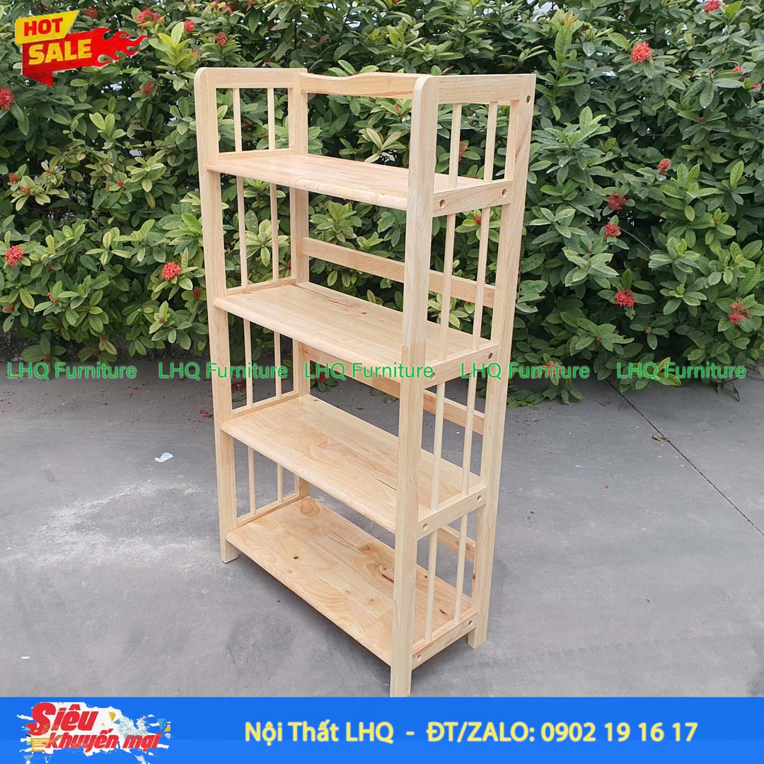 Kệ Sách Gỗ 4 Tầng Rộng 80cm – Mẫu Kệ Đa Năng Bằng Gỗ Cao Su Tự Nhiên