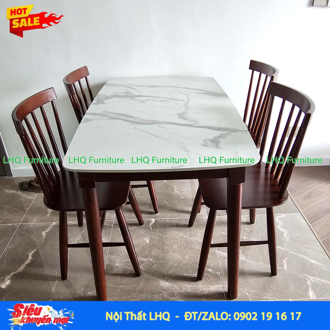 Bộ bàn ăn 4 ghế 7 nan mặt giả đá 1m2 – 3 màu lựa chọn