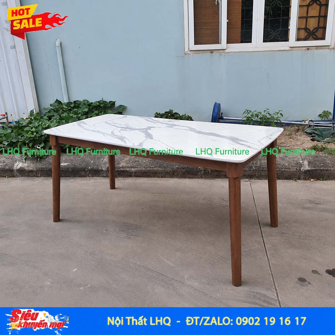 Bàn ăn chân tròn 1m6 giả đá gỗ cao su tự nhiên – Đẹp, rộng rãi