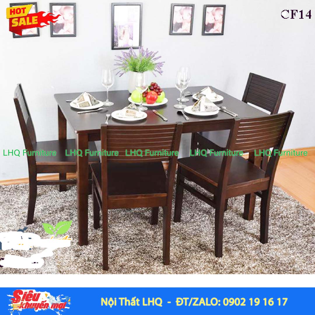 Bộ Bàn Ghế Ăn Cherry 4 Ghế Gỗ Cao Su Tự Nhiên