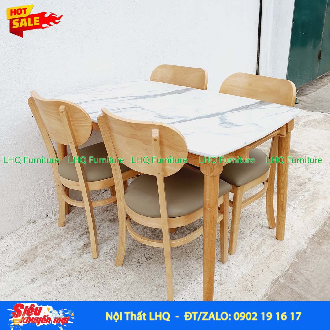 Bộ Bàn Ăn Giả Đá 1m2 4 Ghế Cabin Butter Mặt Nệm