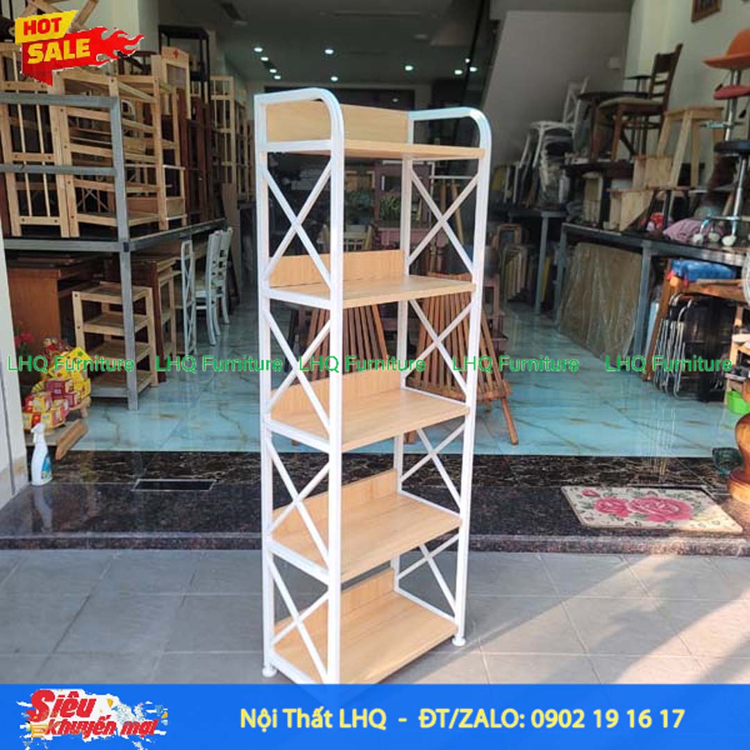 Kệ Sách Khung Sắt Gỗ Melamin 5T60 | Nội Thất LHQ
