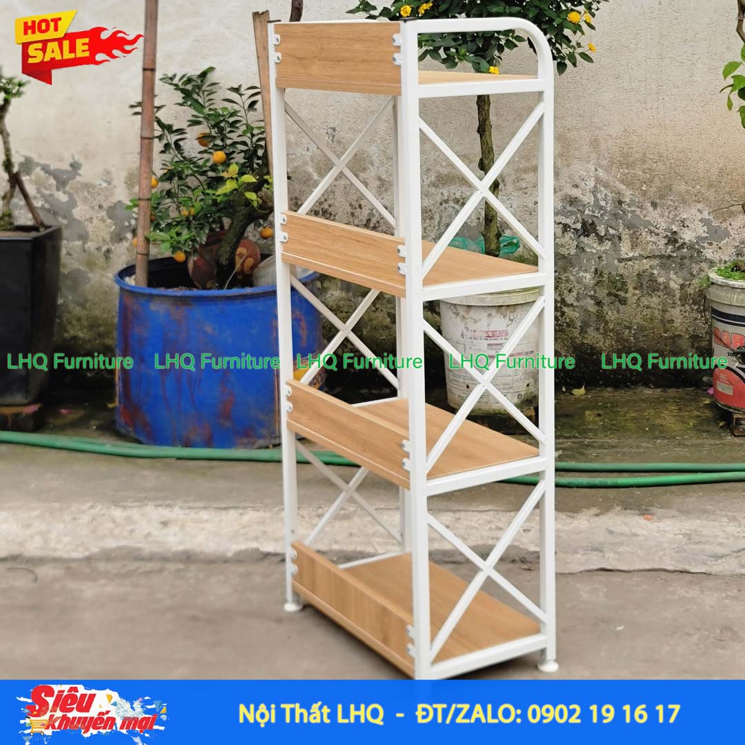 Kệ Sách Khung Sắt Gỗ Melamin 4T70 | Nội Thất LHQ