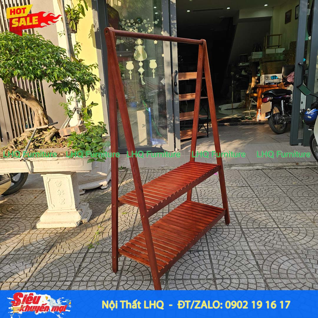 Kệ treo quần áo chữ A 2 tầng 1m bằng gỗ cao su