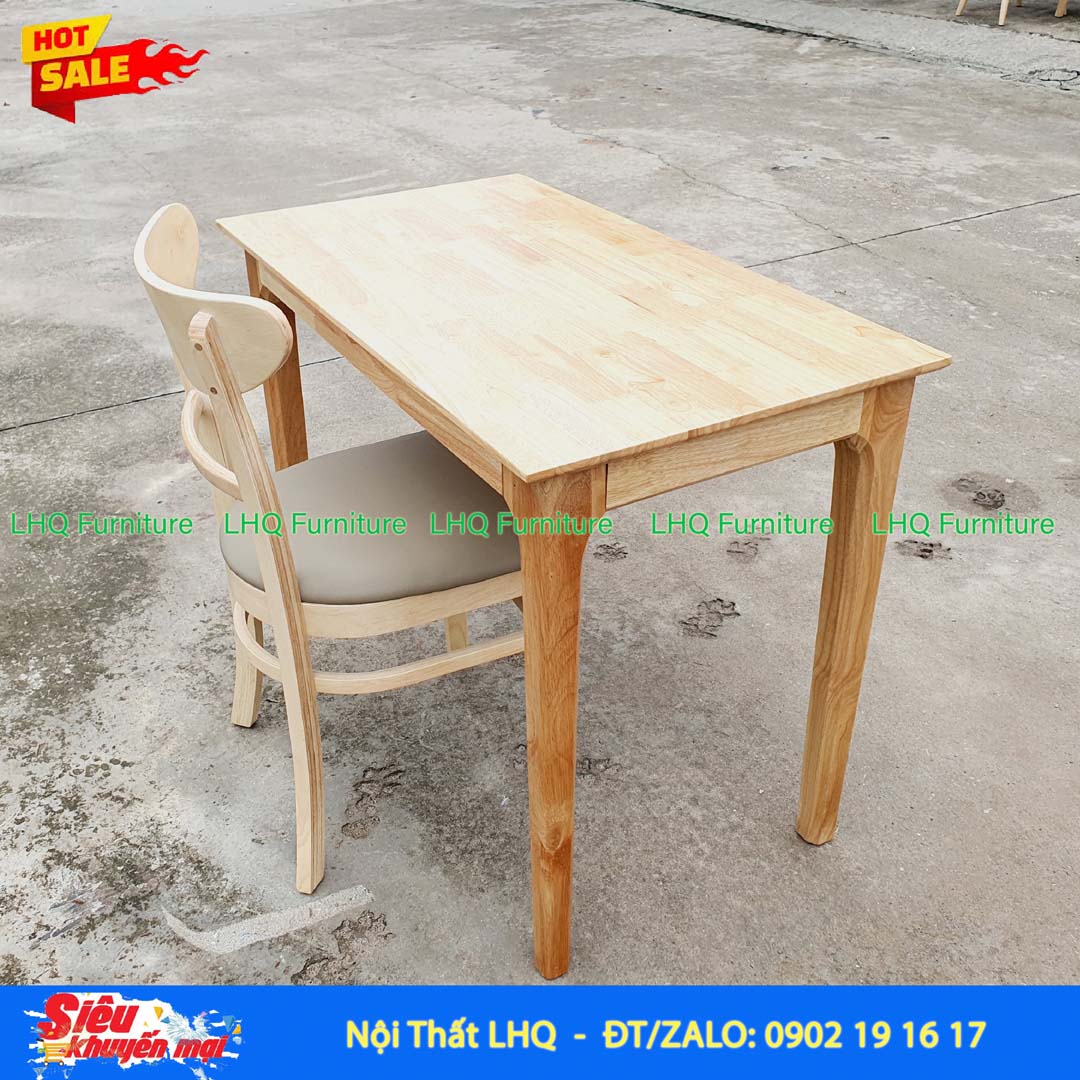 Bàn Làm Việc Chân Vuông 1m | Gỗ Cao Su Tự Nhiên Hiện Đại