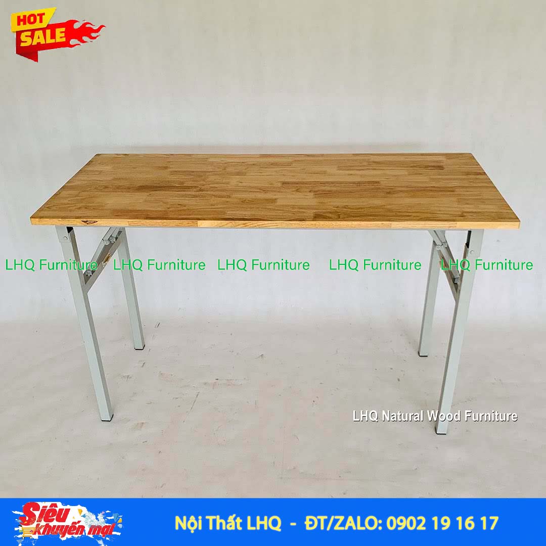 Bàn Làm Việc Chân Sắt Gấp 1m2 | Gỗ Cao Su Gấp Gọn Tiện Lợi