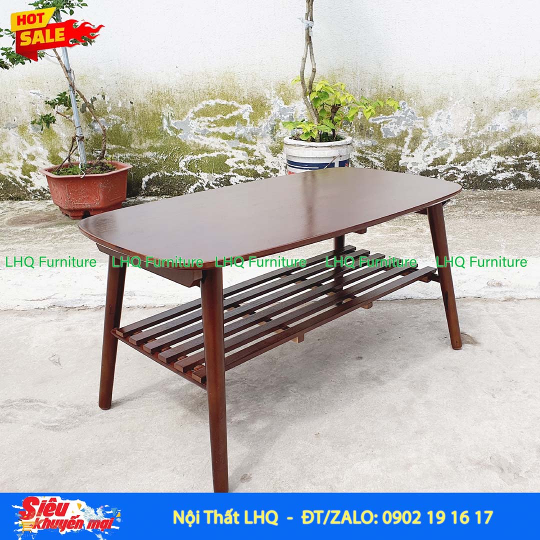 Bàn Sofa Gỗ Cao Su 2 Tầng Hiện Đại, Gấp Gọn