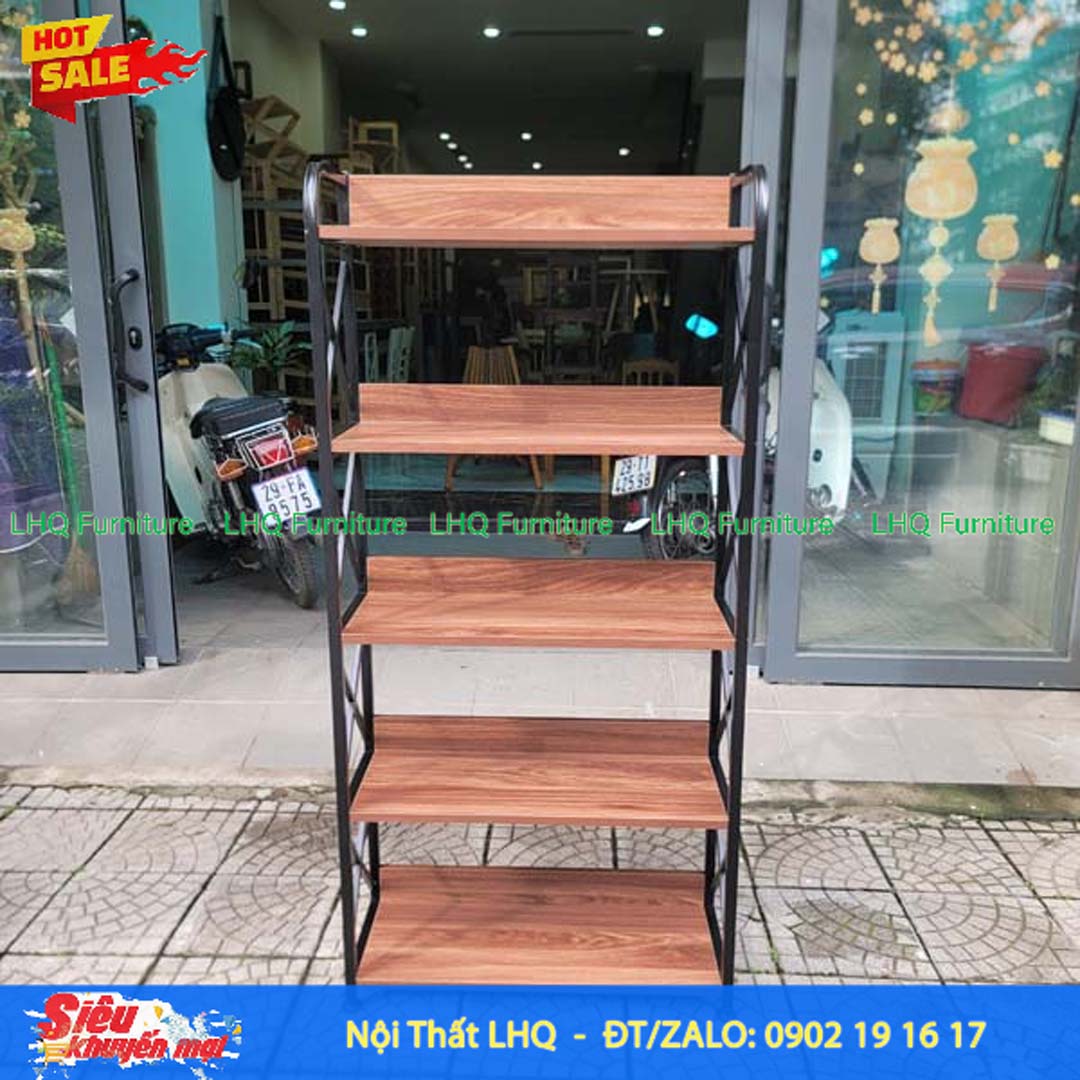 Kệ Sách Khung Sắt Gỗ Melamin 5T60 | Nội Thất LHQ