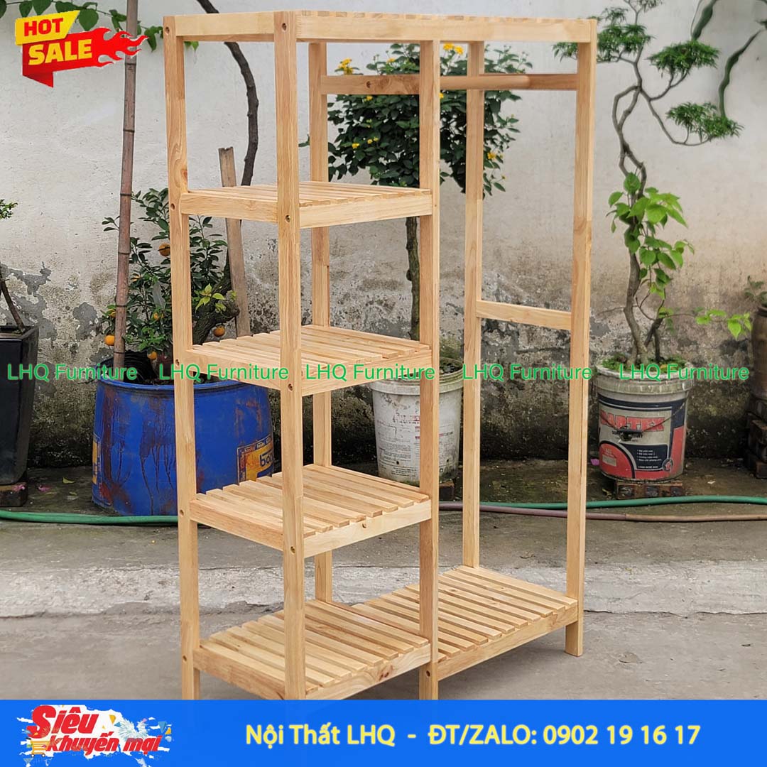Kệ Treo Quần Áo 2 Buồng Gỗ Cao Su Tự Nhiên | Nội Thất LHQ