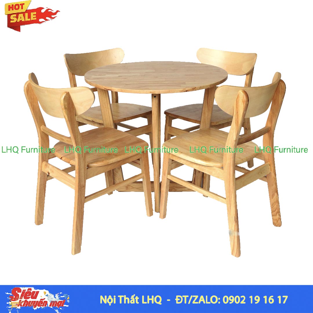 Bàn Ăn Tròn 80 Gỗ Cao Su Tự Nhiên Nhỏ Gọn