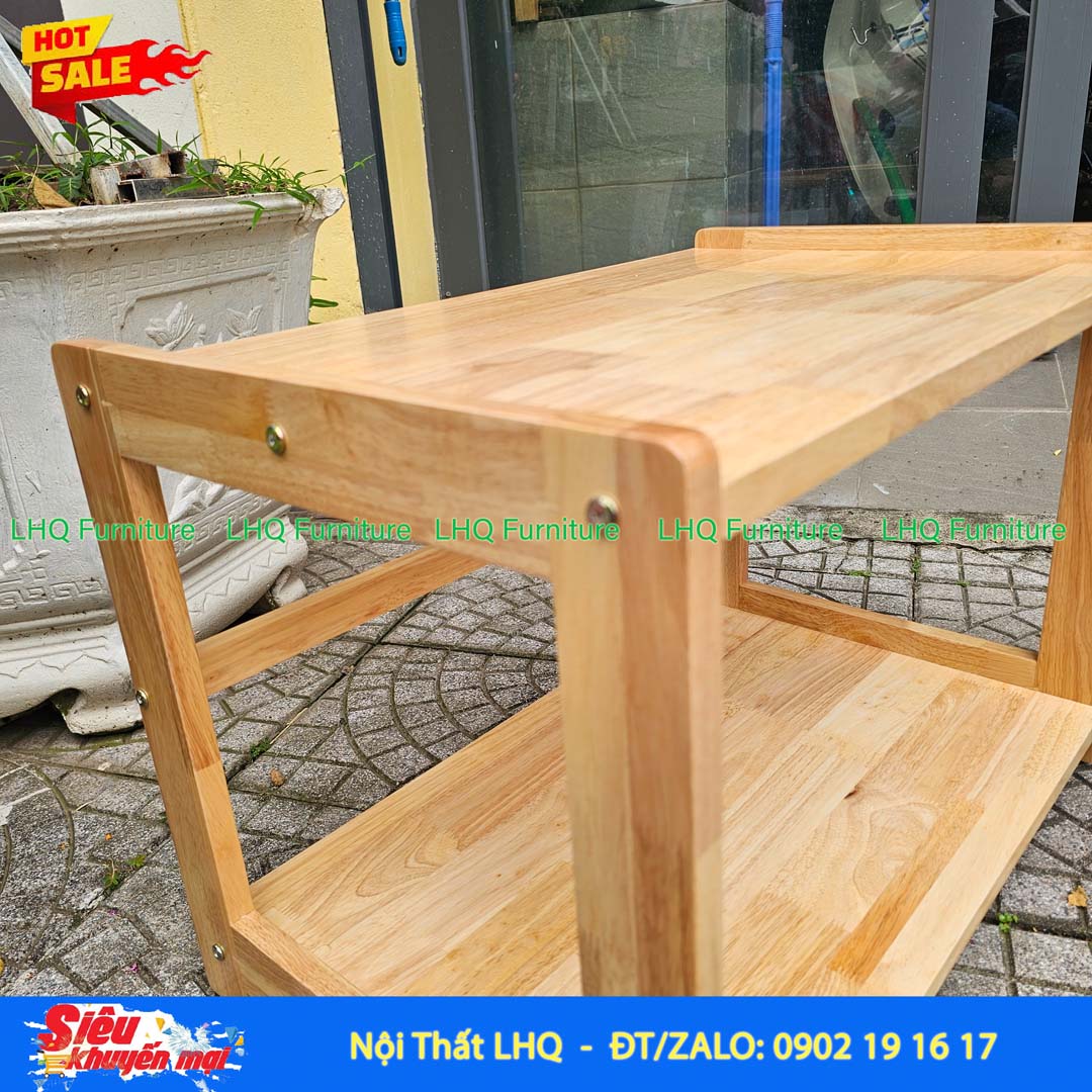 Kệ Để Lò Vi Sóng Mặt Liền 2 Tầng Gỗ Cao Su Tự Nhiên | Nội Thất LHQ