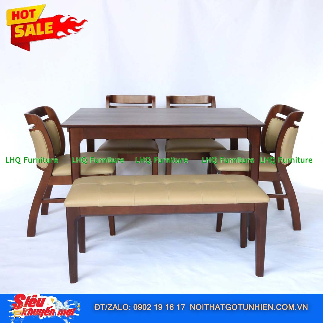 Bộ bàn ghế ăn Ashley 6 chỗ ngồi gỗ cao su