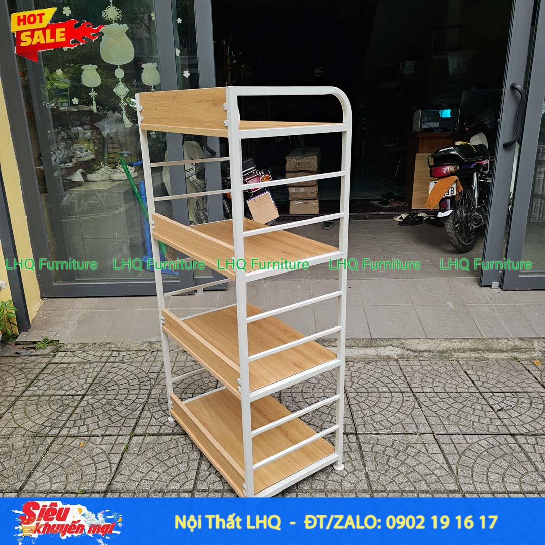 Kệ vi sóng 4 tầng khung sắt mặt gỗ MDF 64x40x130cm