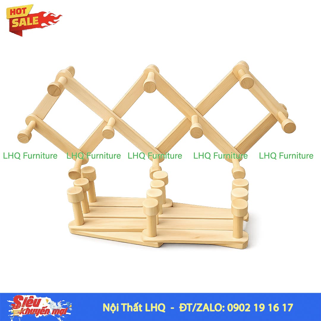 Móc Treo Quần Áo Gỗ Xếp Gọn Kéo Giãn Treo Tường Tiện Lợi
