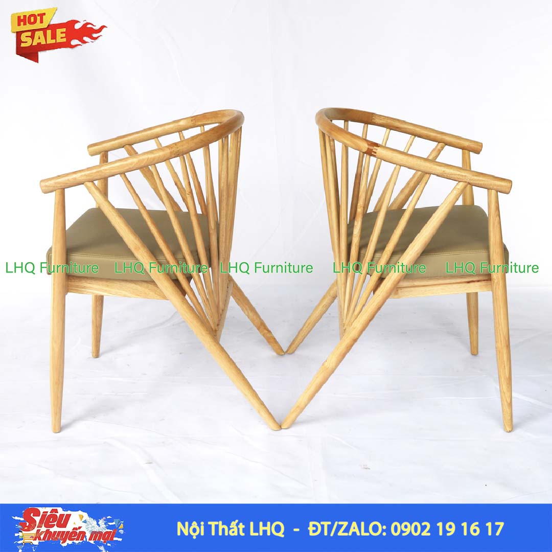 Bộ bàn ghế ăn 12 nan gỗ cao su tự nhiên đẹp